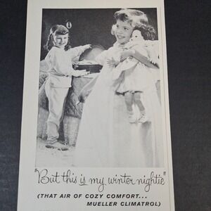 1957 Mueller Climatrol Furnace Vintage Print Ad Girl With Baby Doll Milwaukee WI